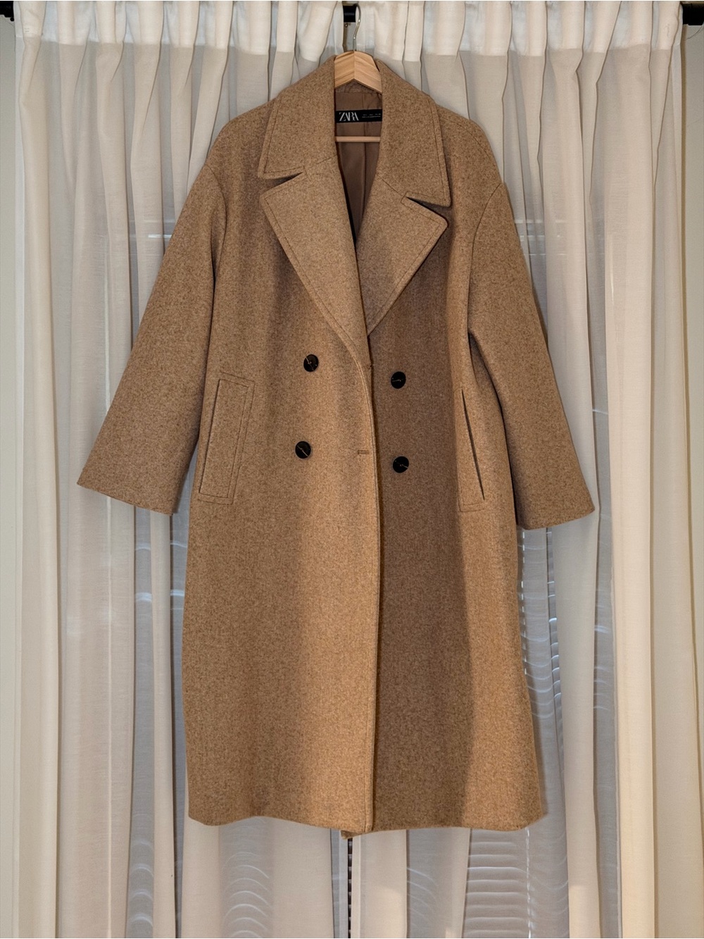 Zara Camel Double-Breasted Trench Coat